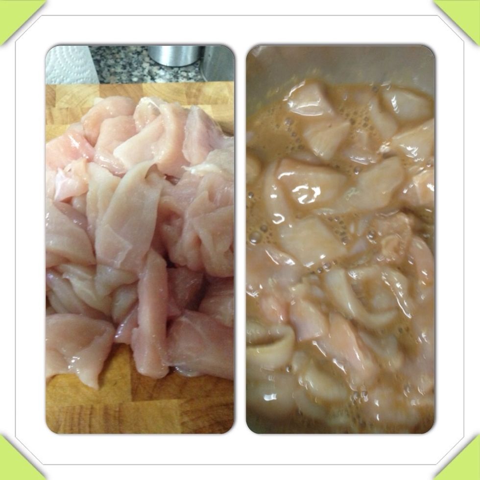 Take the sliced chicken breast and let it rest inside the sauce we made