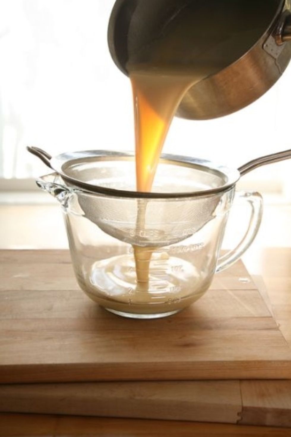 Take the vanilla pudding and pour it through a drain to get any clumps out.