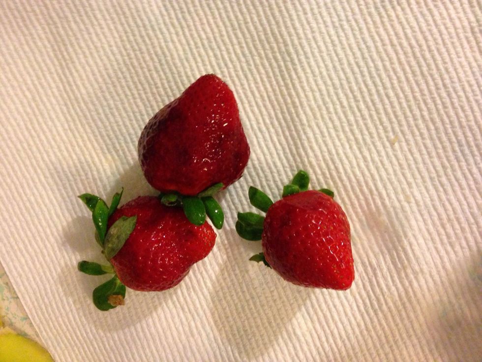 Take three strawberries (fresh)