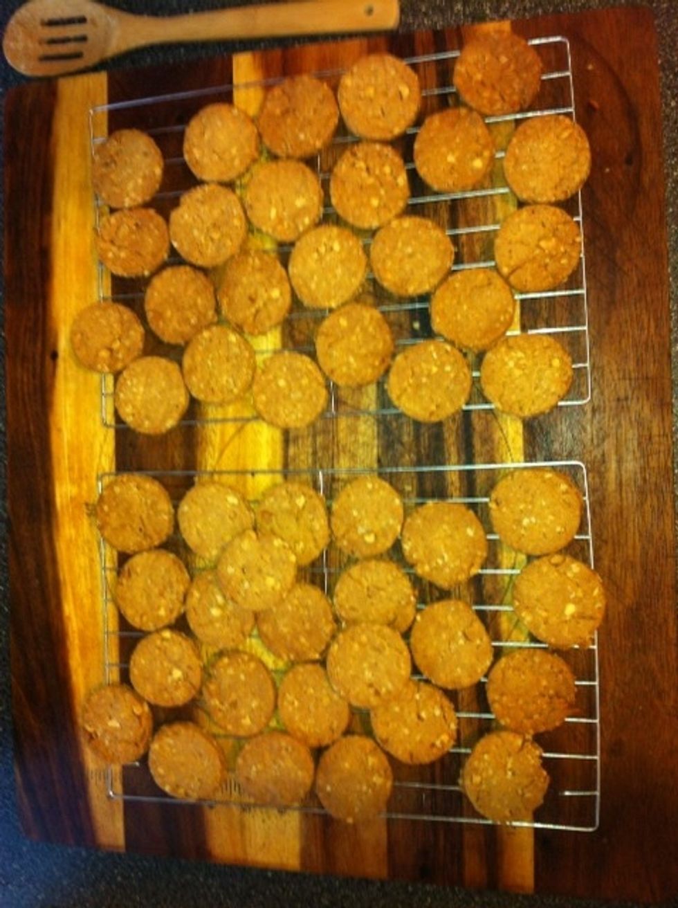 Take treats out of oven after 45minutes and allow to cool completely on racks.