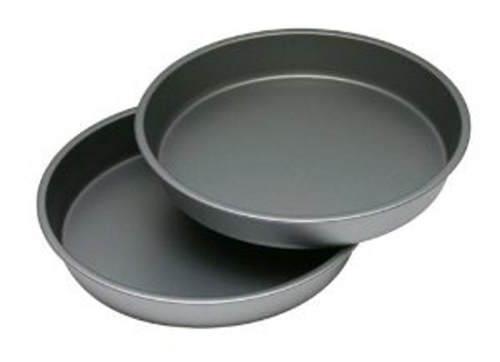 Take two 8 inch pans and spray with Crisco oil. http://ecx.images-amazon.com/images/I/31FNwKiH7mL._SX300_.jpg