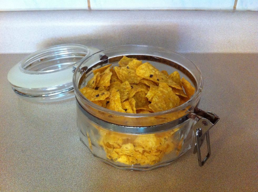 Take two cups of doritos. I used barbecue doritos for this recipe, but you can use any other flavor.