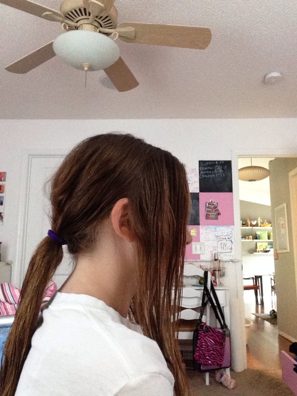 Take two small sections of hair and put one over your left shoulder and one over your right. Put the rest back in a pony tail.