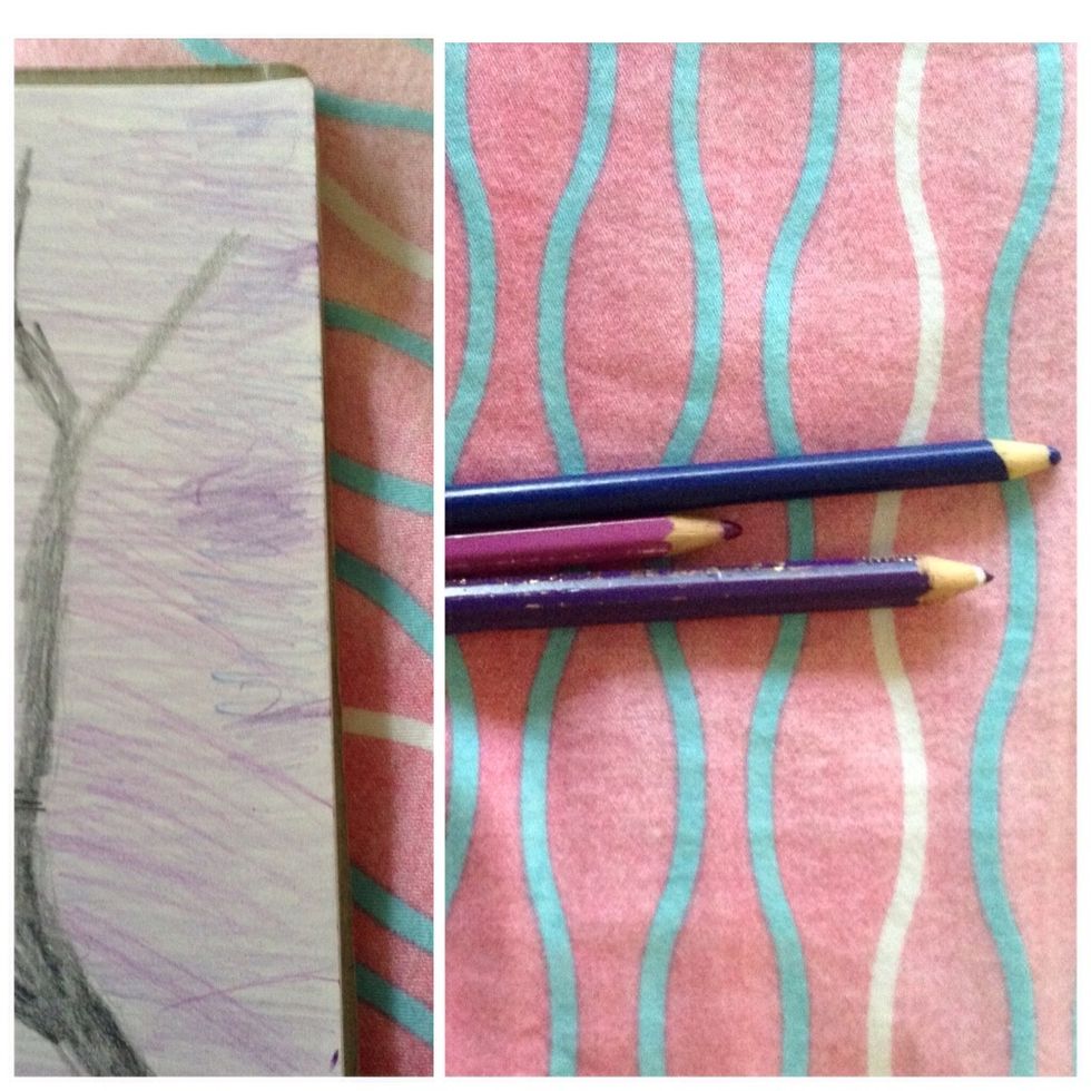 Take ur blue,purple and light purple and colour the side like this (it's meant to be dark but dosnt matter)