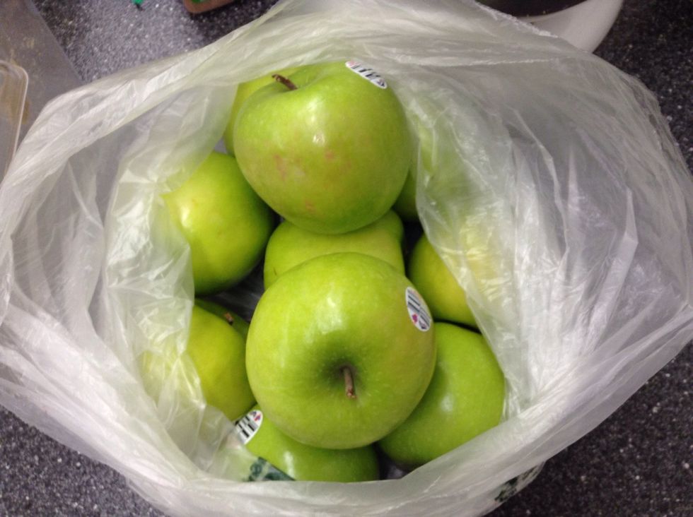 Take your 10 apples and peel them.