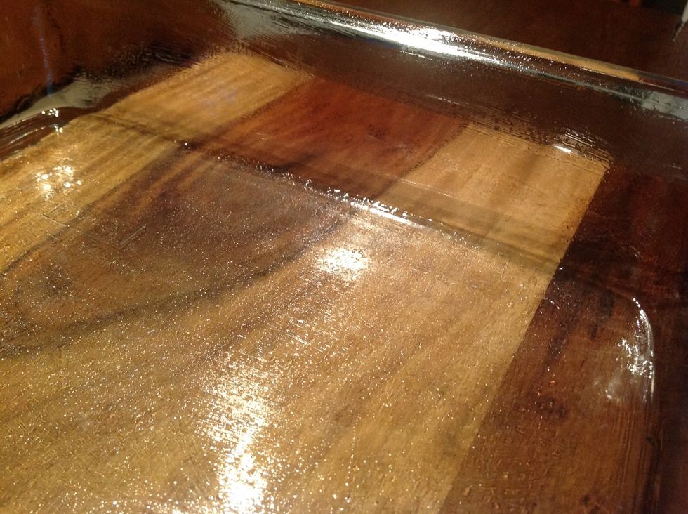 Take your 7 x 11 pan (either metal or Pyrex is fine) and spray with cooking oil.