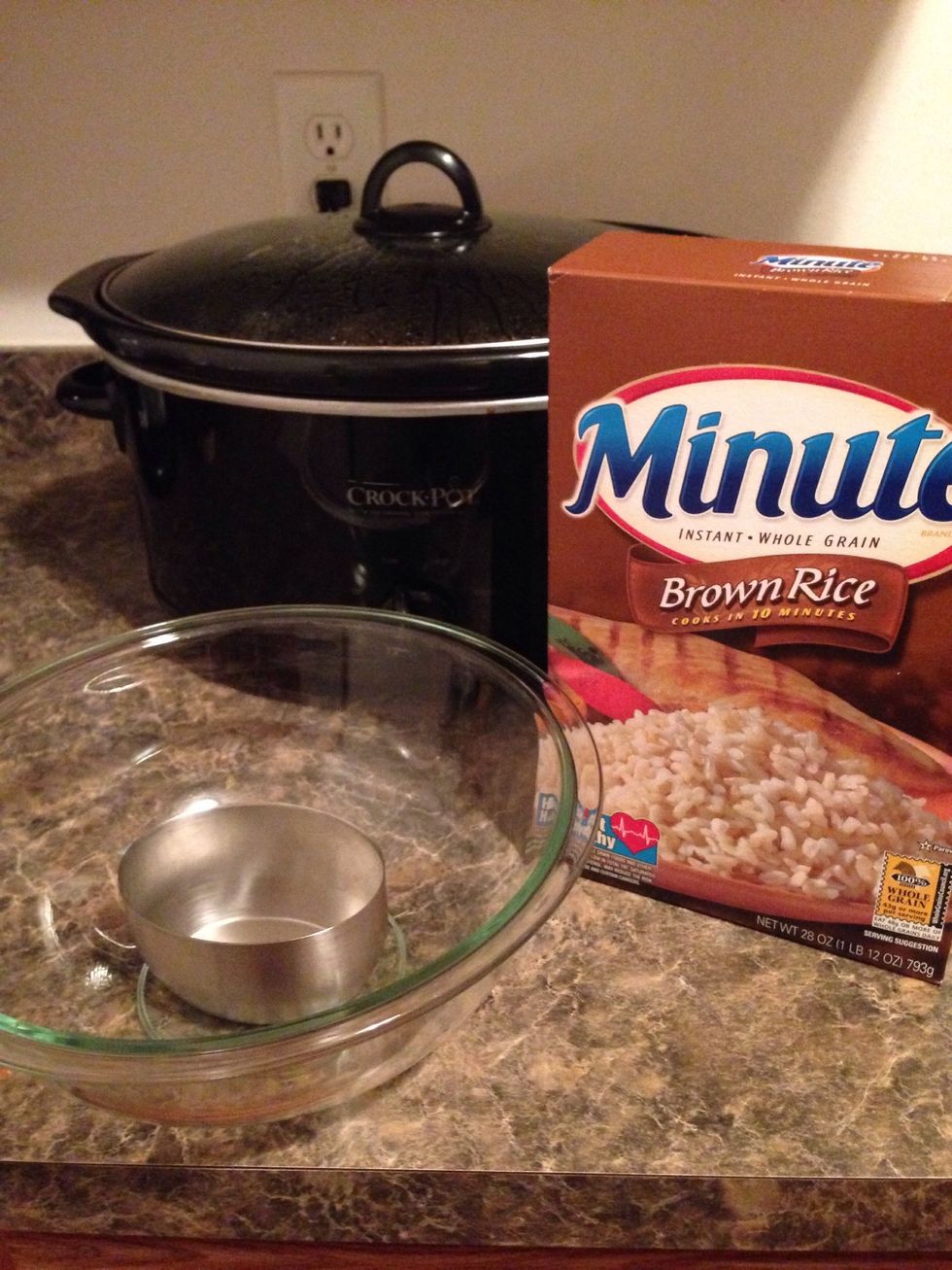 Take your brown rice and cook as instructions say on the box. If you have a rice steamer do that before the crockpot meal is done. Also I want a rice steamer!