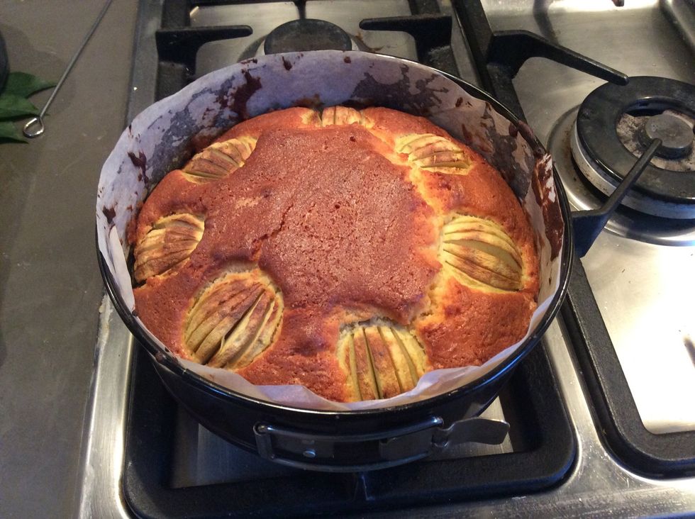 take your cake out of the oven when it looks golden brown