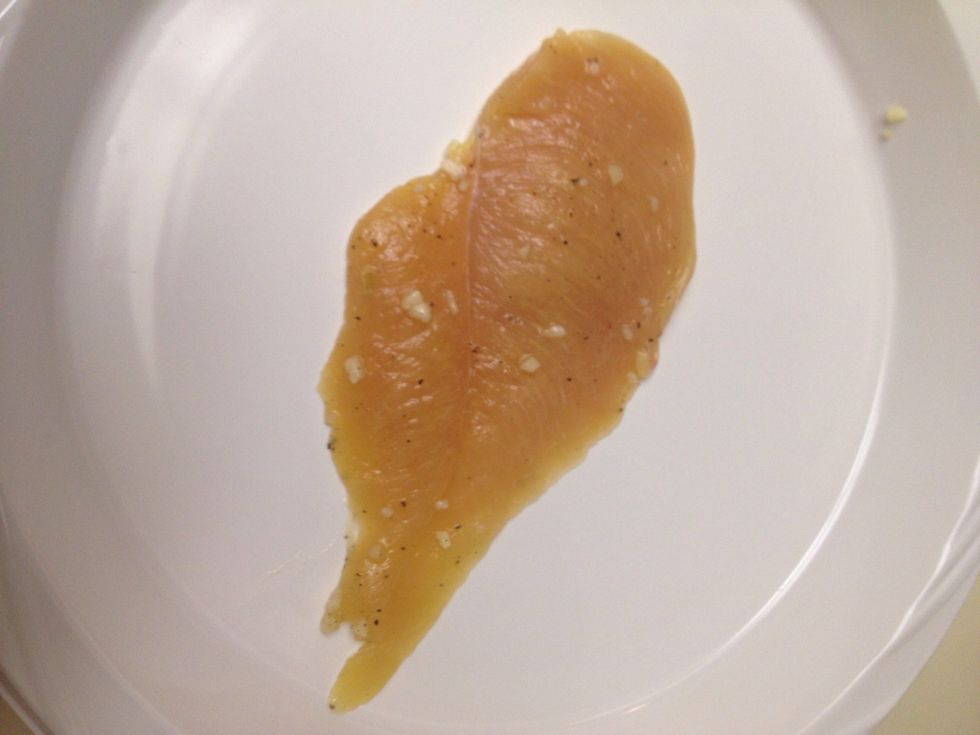 Take your chicken and lay flat.
