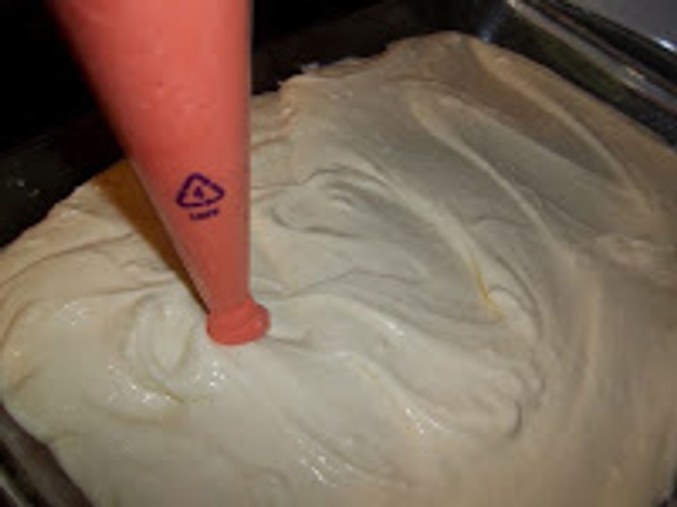 Take your colored batter that you put in a pastry bag and cut the tip off and make "poka bots" all over the top!  It is fun just TELLING you about it!  \u00af\_(\u30c4)_/\u00af