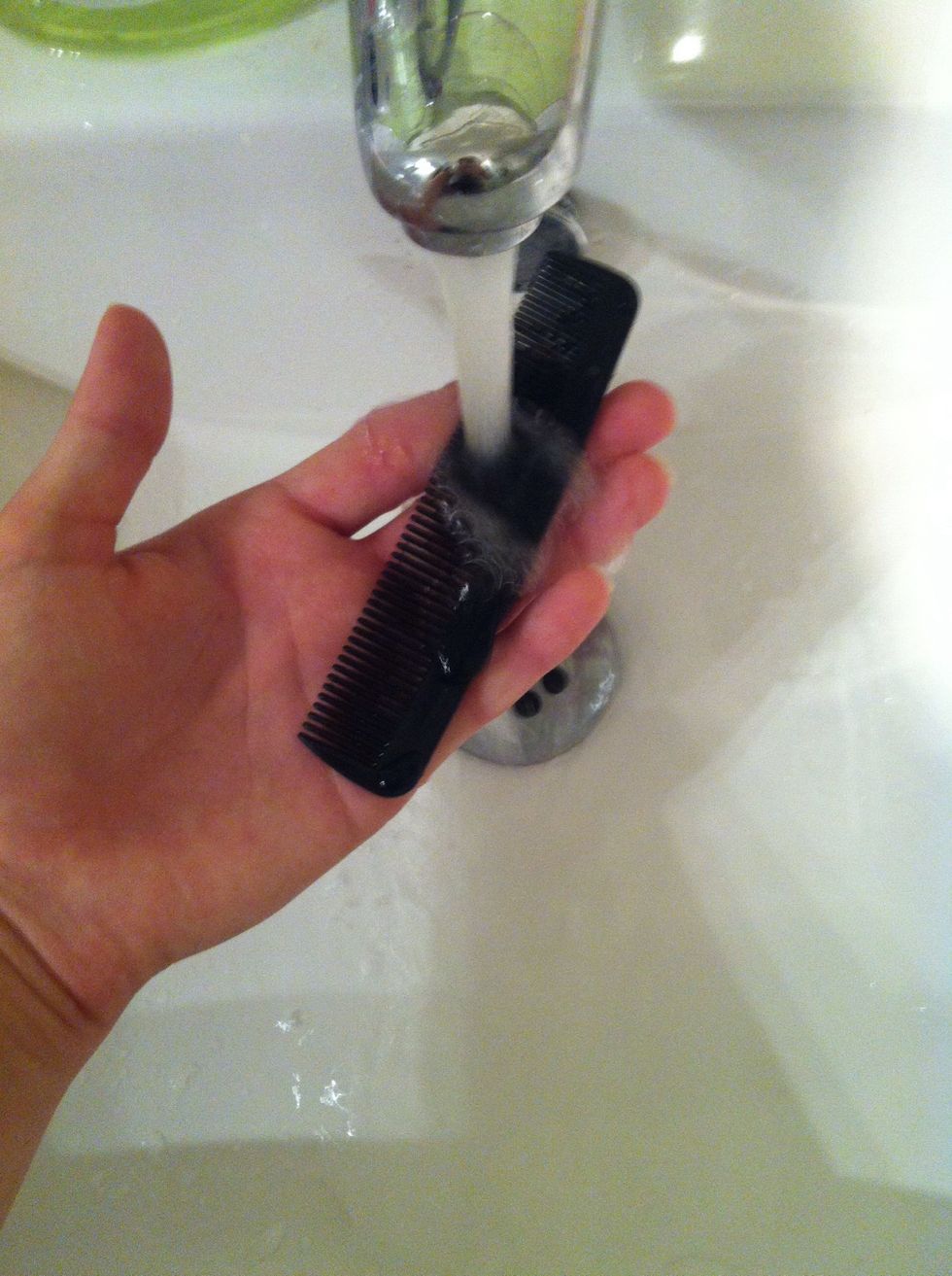 Take your comb and rinse it through the water after every stroke in your hair.