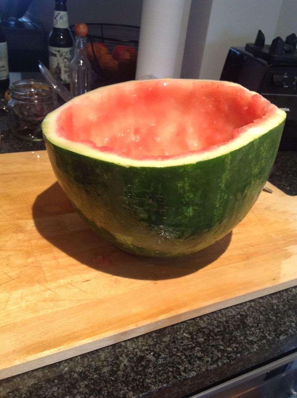 Take your empty watermelon rind and get ready to cut it!