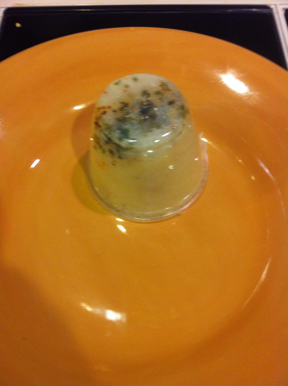 Take your fresh cooked rice and press into a small solo cup.