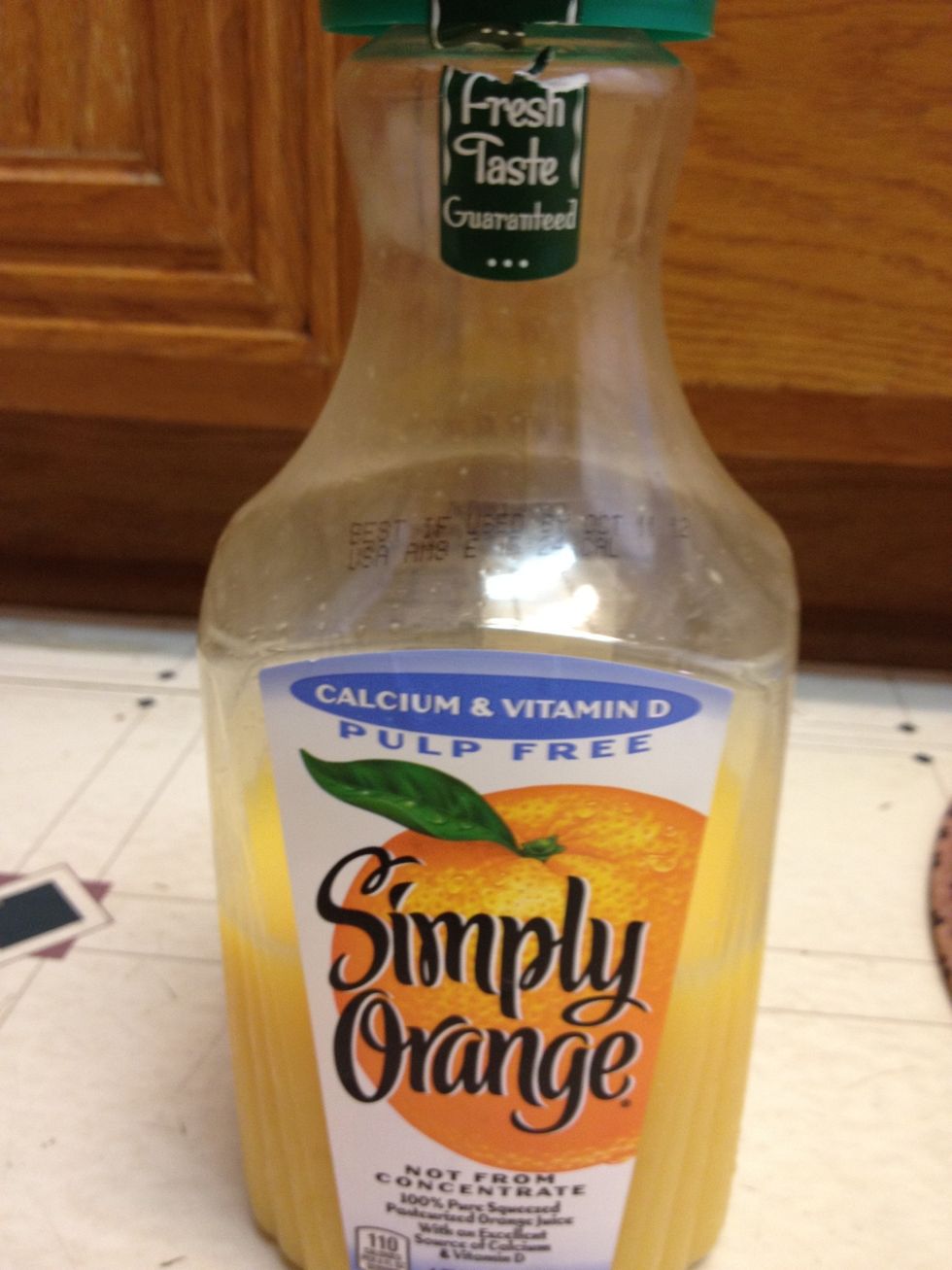 Take your fruit juice. Im using orange juice.