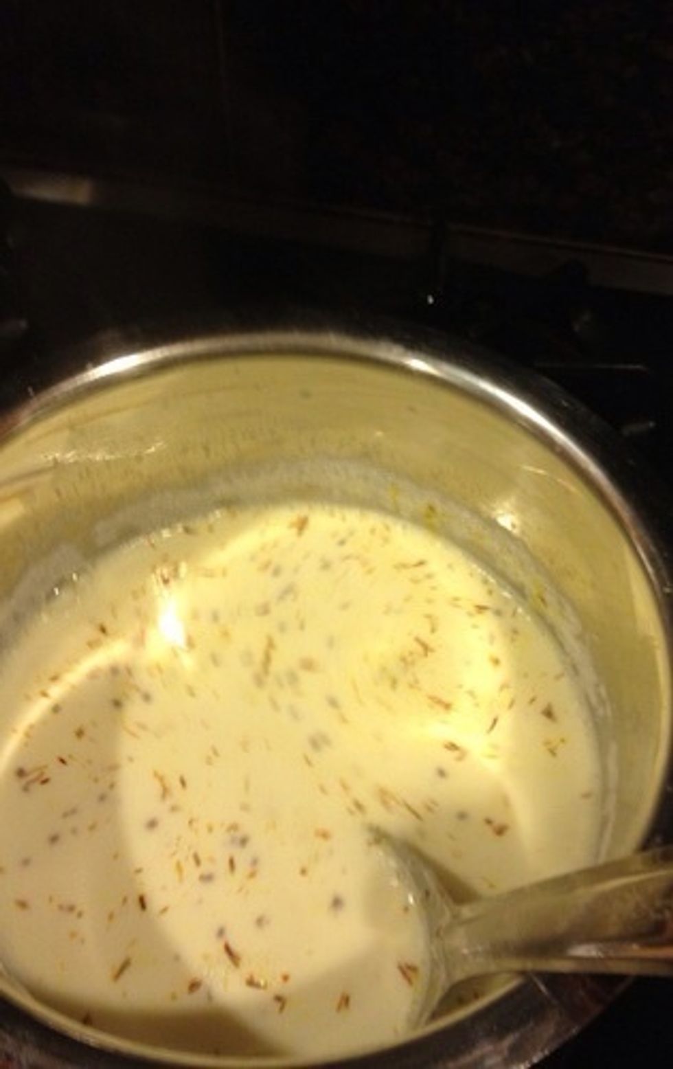 Take your full cream milk and reduce it to half of it. It will become very smooth and creamy then. To it simply add pistachios, saffron, cardamom powder, fennel seeds powder and sugar. Cook 5 min.