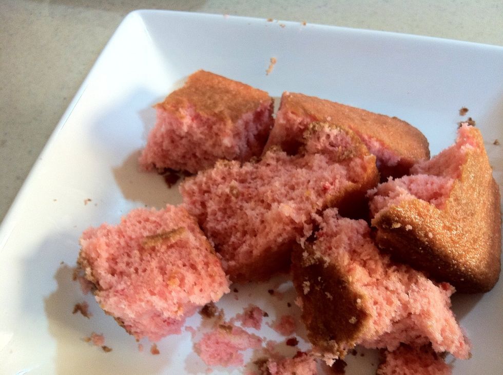 Take your home made cake and break it into smaller pieces