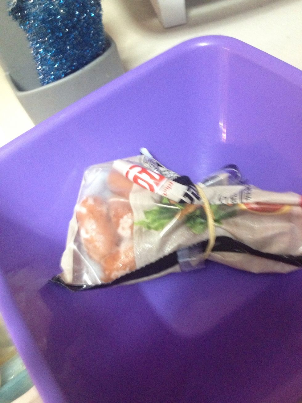 Take your hot dogs out of the freezer. Do not defrost them in the microwave (they will taste that way too if you will...) so just put them in a bowl about 15 minutes before you start