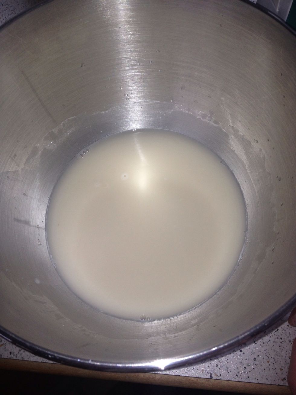 Take your hot water into a Bowl a put the yeats into. Mix.