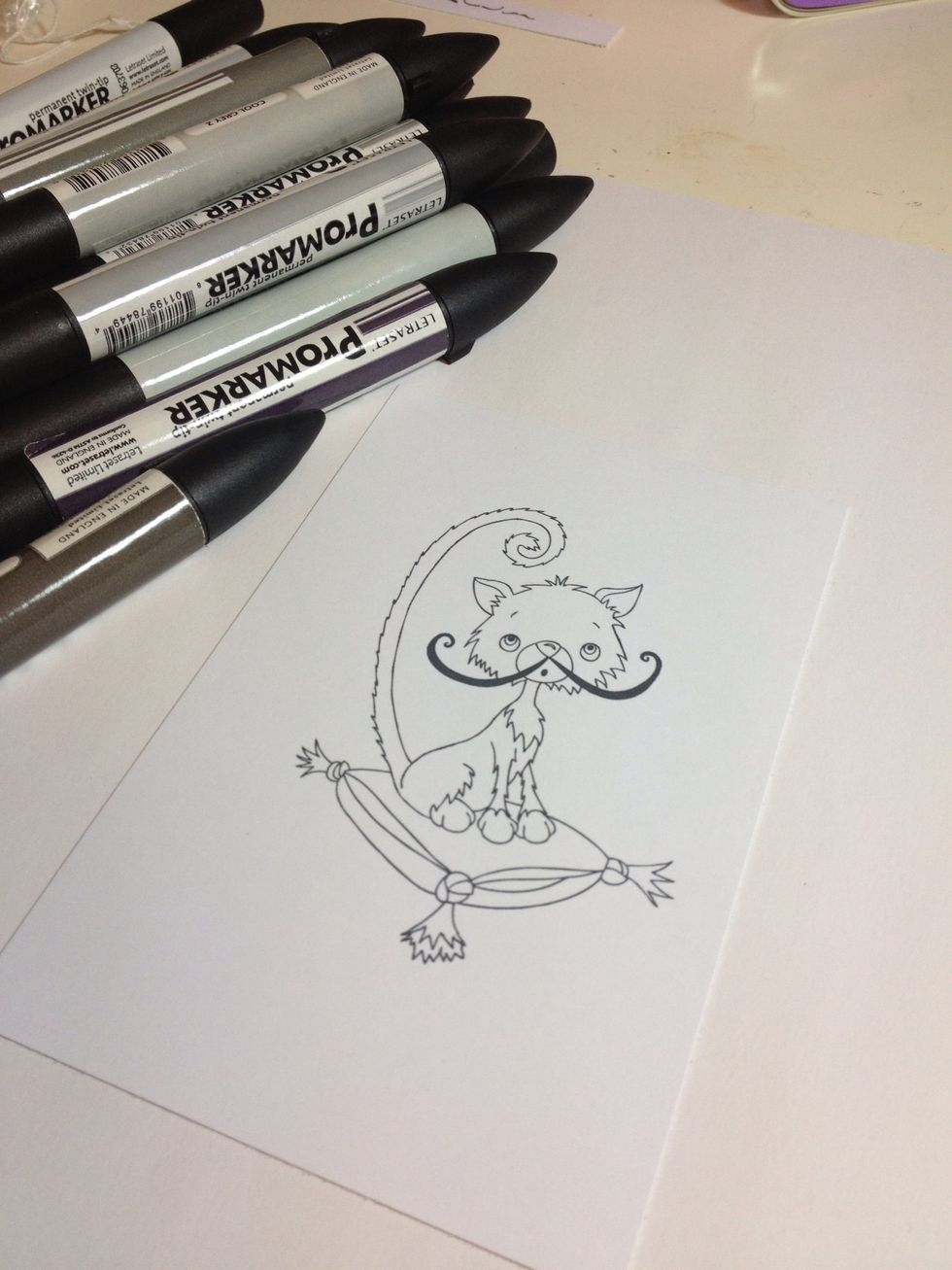 Take your image and your grey promarkers (ideally 6 in total for this image, 3 of each type i.e. ice grey 1,2,3 / cool grey 1,2,3)