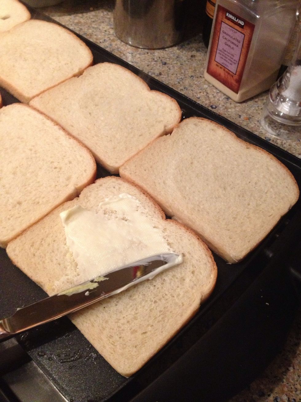 Take your mayo and spread it on all the slices...