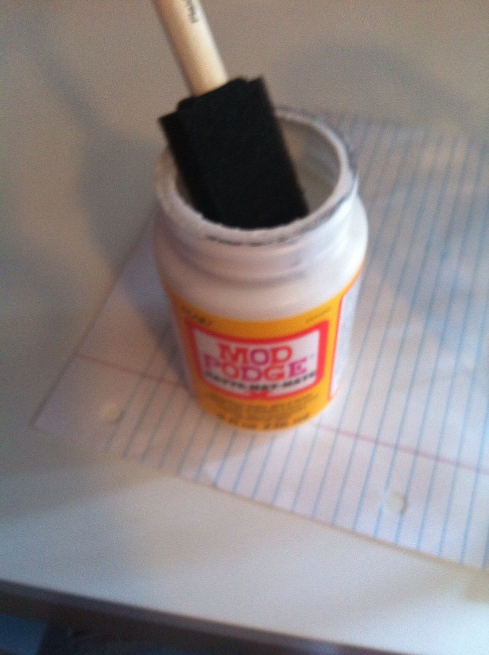 Take your mod podge and dip your sponge brush in just a tad! A little mod podge goes a LONG way!