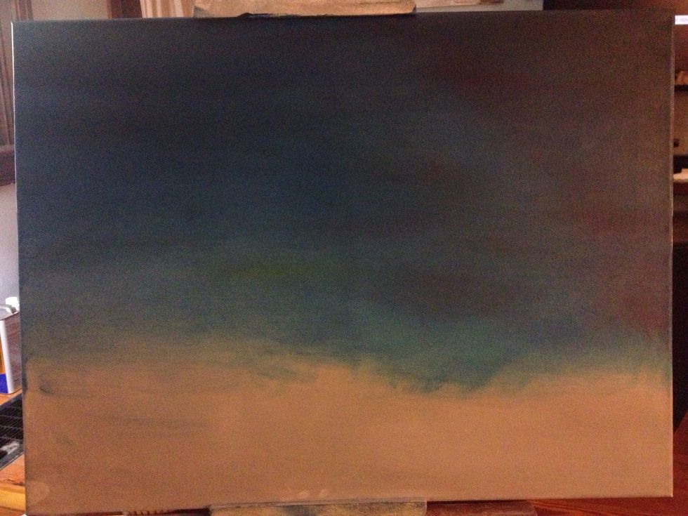 Take your palm and lightly mix all colors across your canvas and take away any fingerprints.