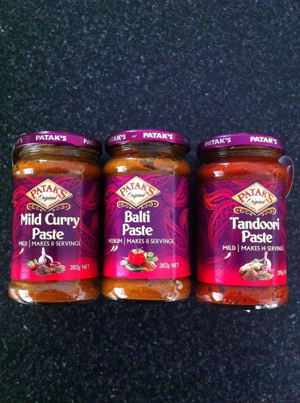 Take your pick of any of the available flavours of Patak's curry paste. (Make sure you use paste, not sauce).