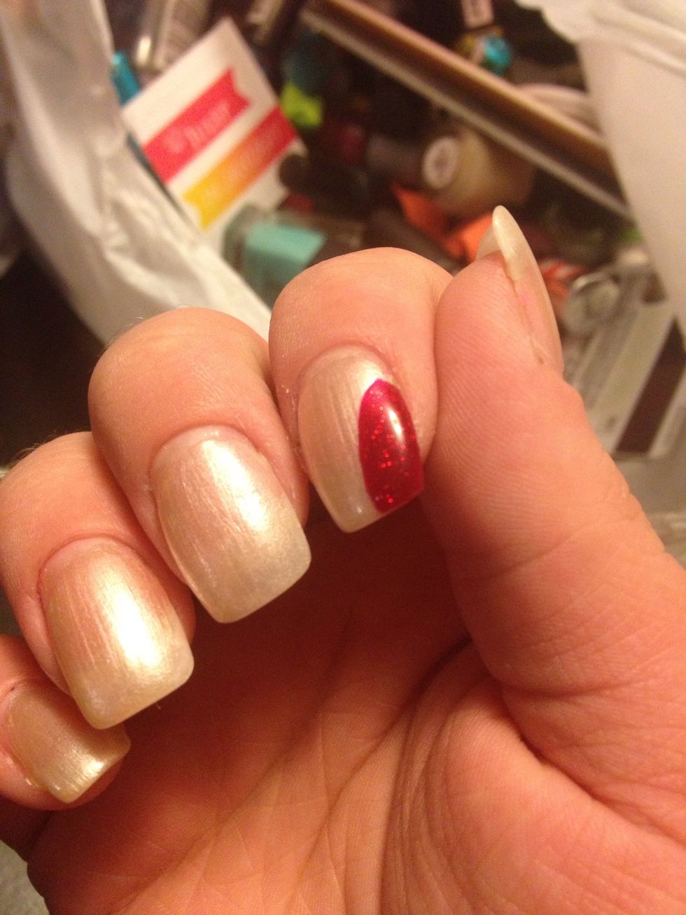 Take your polish brush that came with your polish and add a pretty thick line. Make sure the top is round. It may take a couple tries.