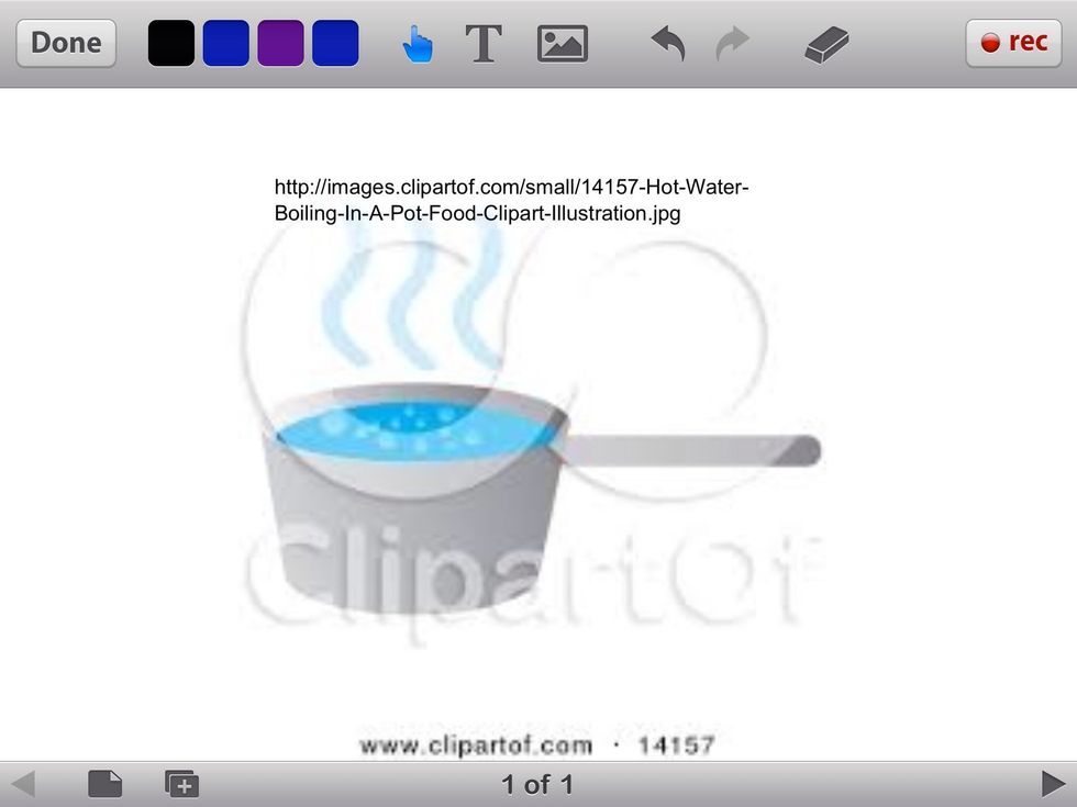 Take your (preferably) t-fal pot, and put 2 1/2 cups of clean water in it. Turn the stovetop on high, and wait until the water starts to boil.