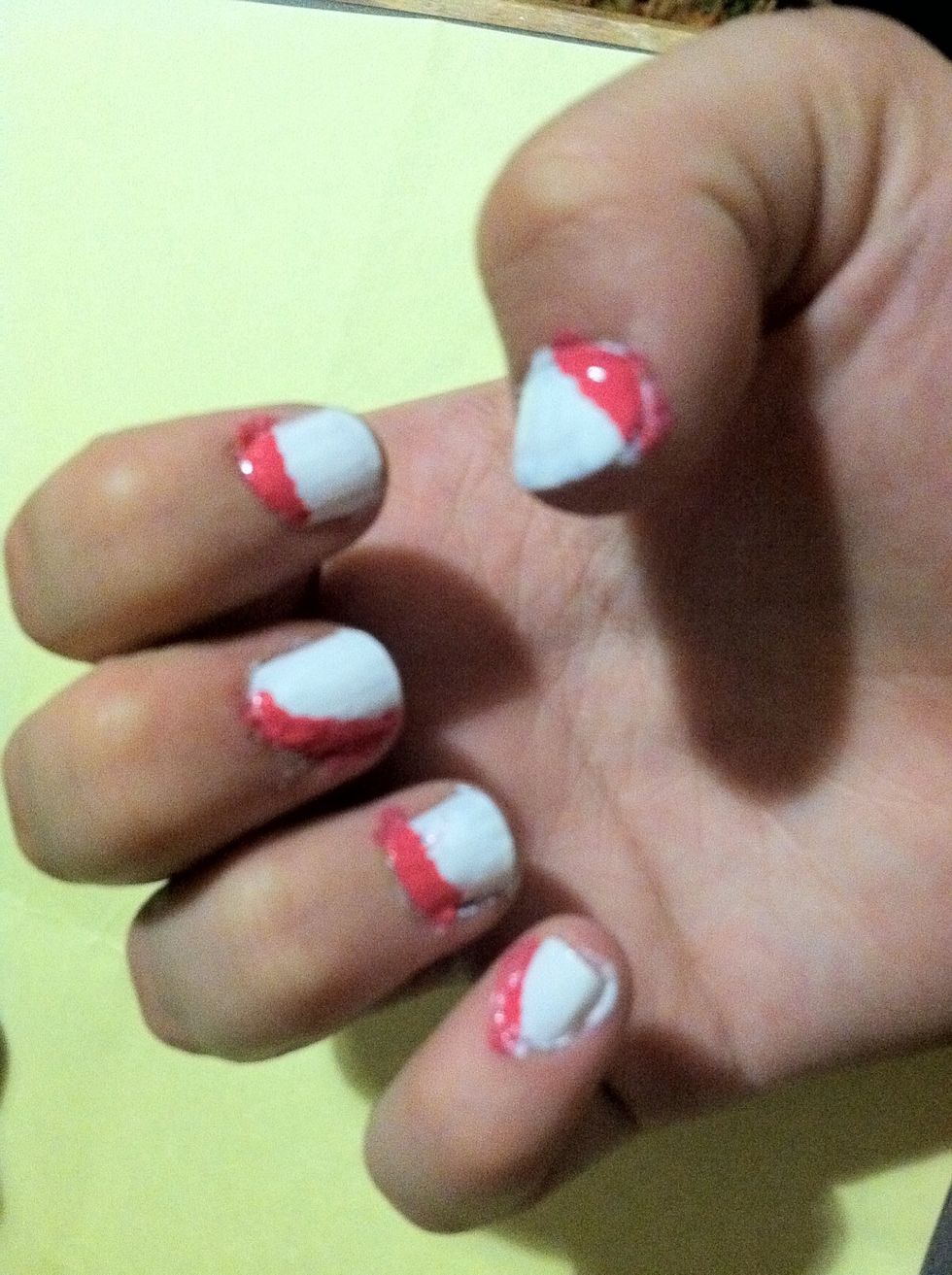 Take your red, or pink depending on your preference, in a solid line going in whatever direction you please.