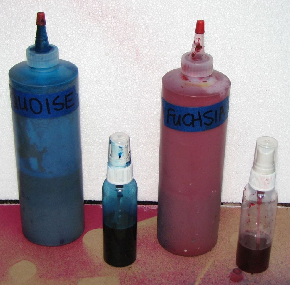 Take your squirt bottles and fill them with color