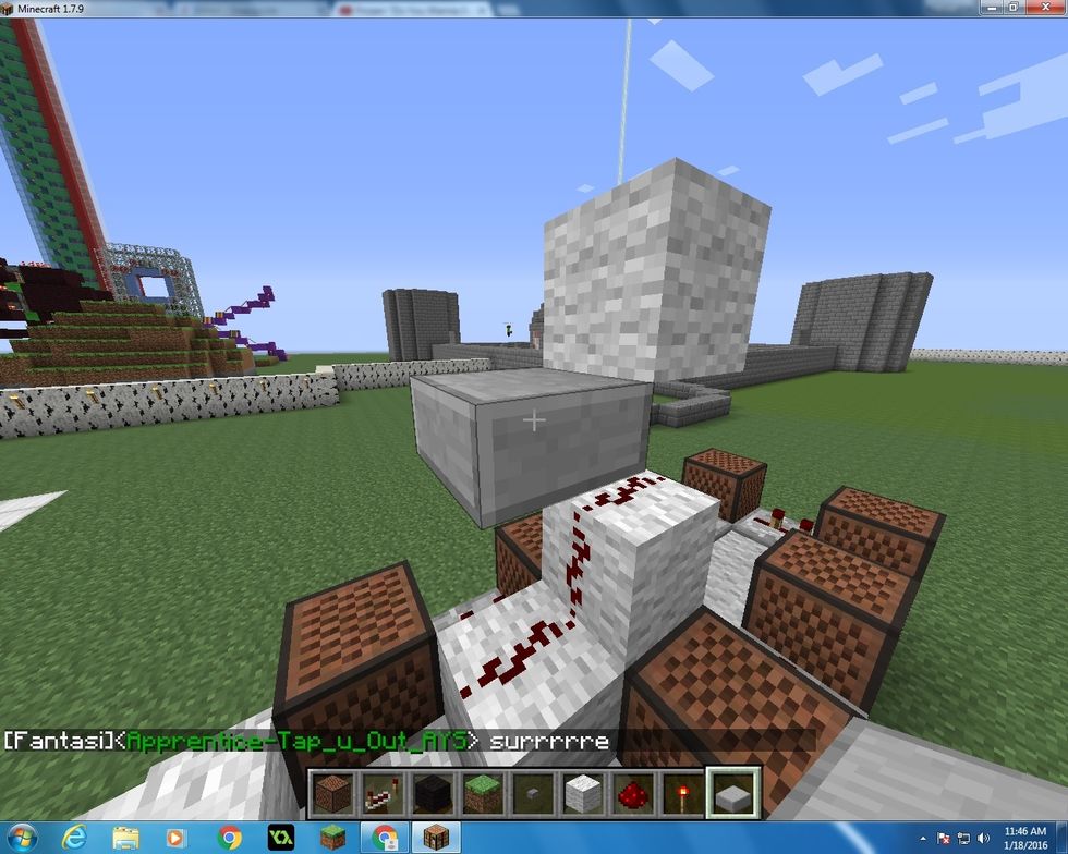 Take your Stone Slab and make a full block with it and then delete the top one. The final product of the step should look like the picture.