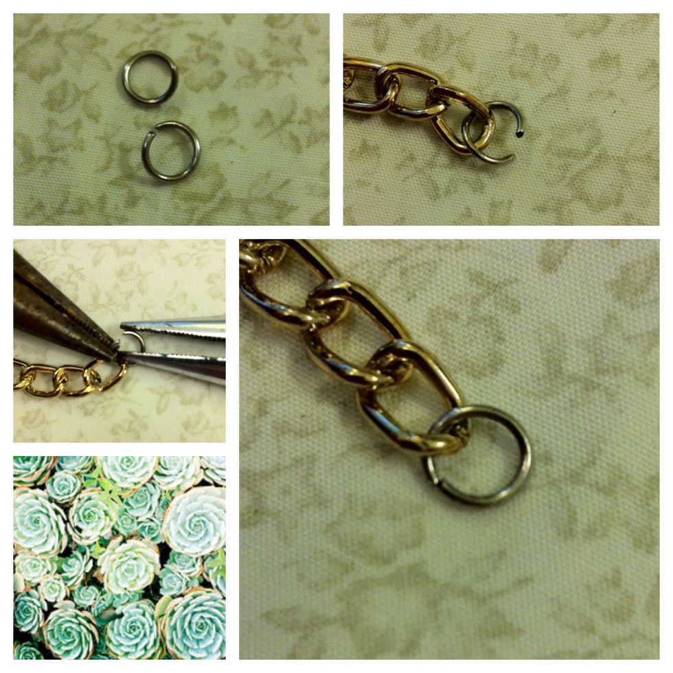 Take your two rings and connect one of them to each chain.