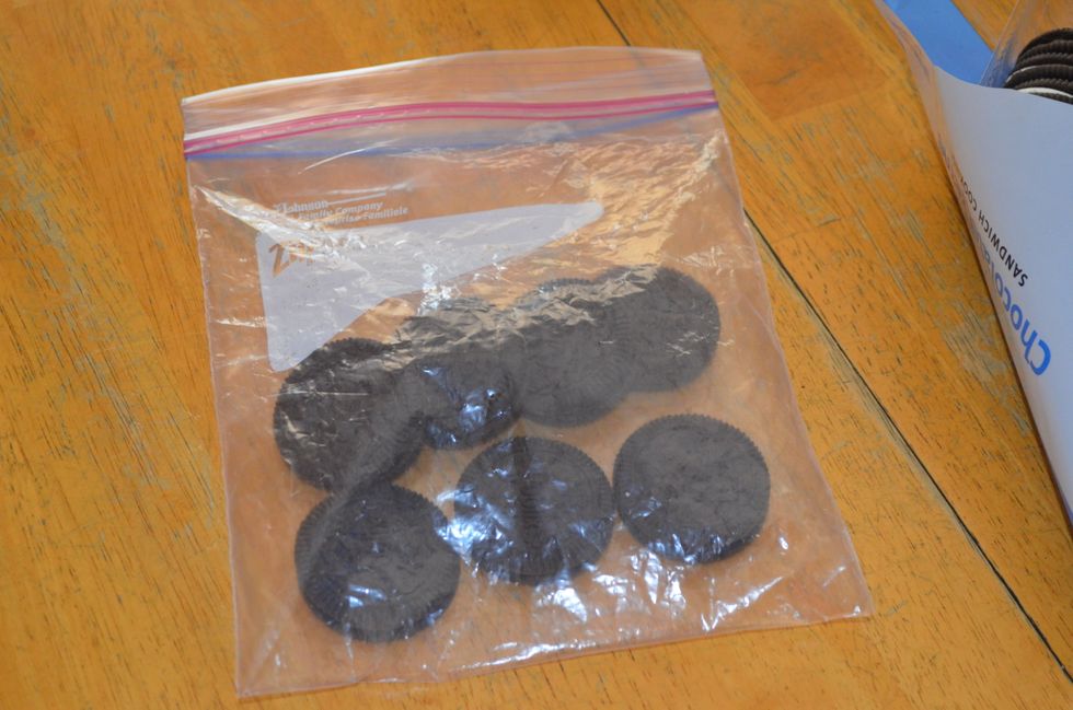 Take your Ziploc Bag and put 9-10 Oreos in the bag