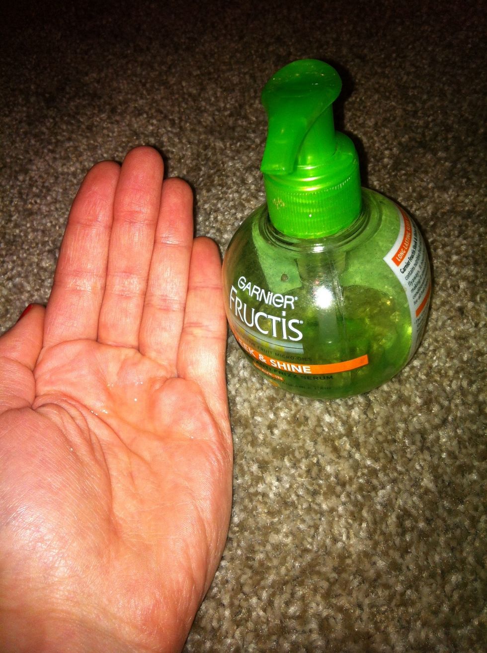 Taking 1 small drop run the fructis sleek & shine through your hair. This product helps with tangles brushing your hair out as well as frizz control. (Bonus: it smells amazing!)