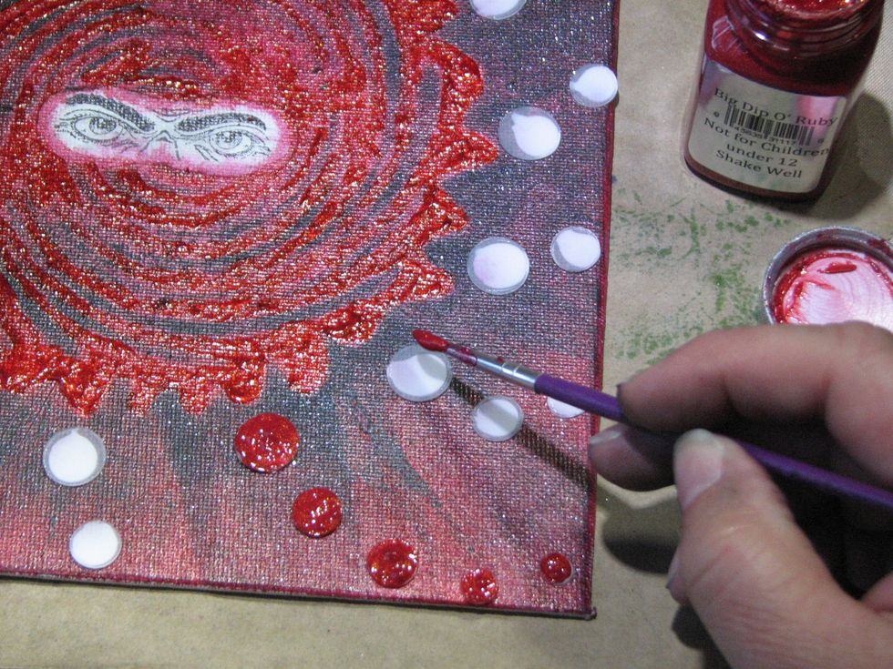 Taking advantage of the nice thick "pudding" texture of the paint I applied a heavy layer on each of the dots.  This thicker layer of paint will take longer to dry but it's well worth it.