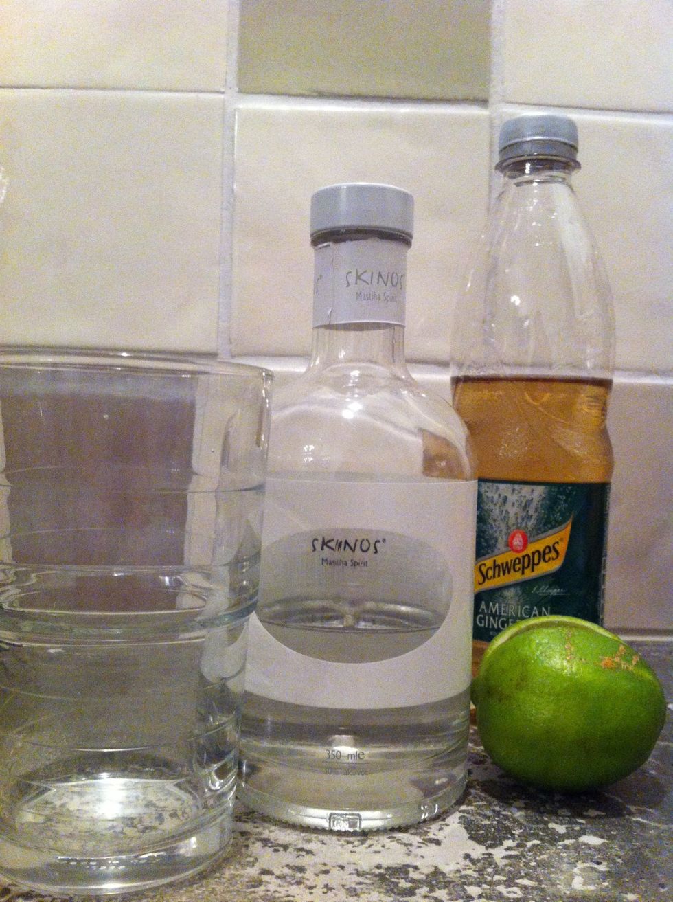 Tall glass, Skinos Mastiha, Ginger Ale and lime