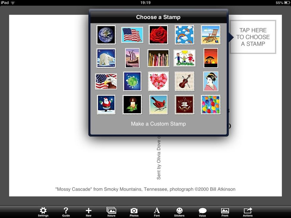 Tamb\u00e9 podeu canviar el segell fent tap a "Tap her to choose stamp"