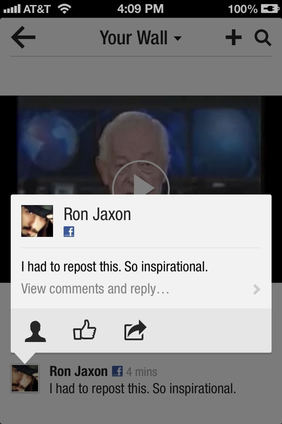 Tap a post to get more options such as visit the posters wall, Like and share.
