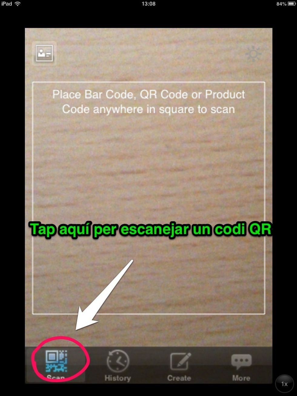 Tap a "scan" per escanejar un codi QR