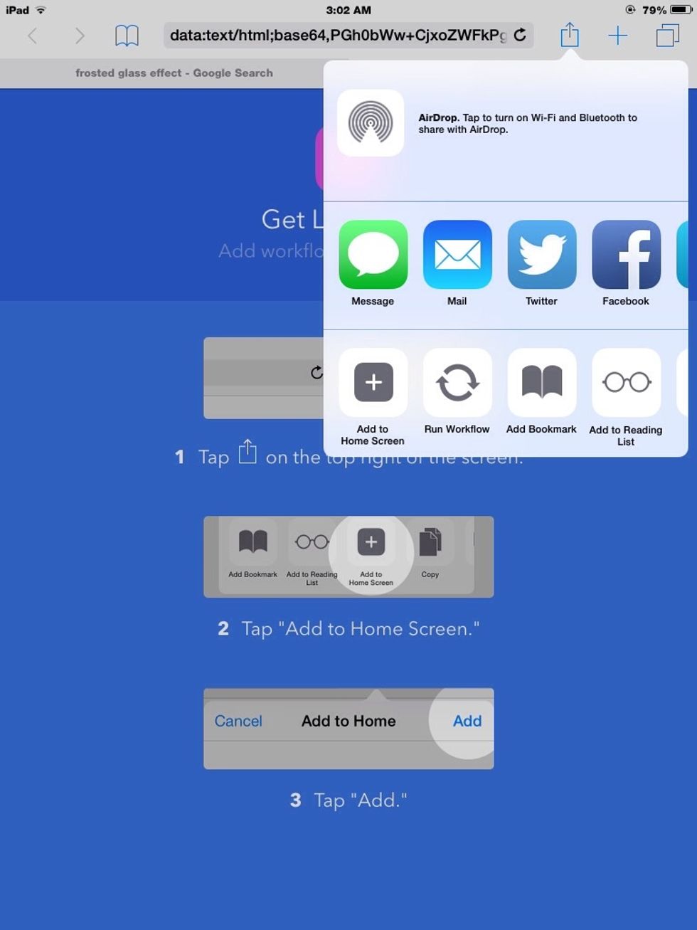 Tap "Add to Home Screen" in the Safari Browser.