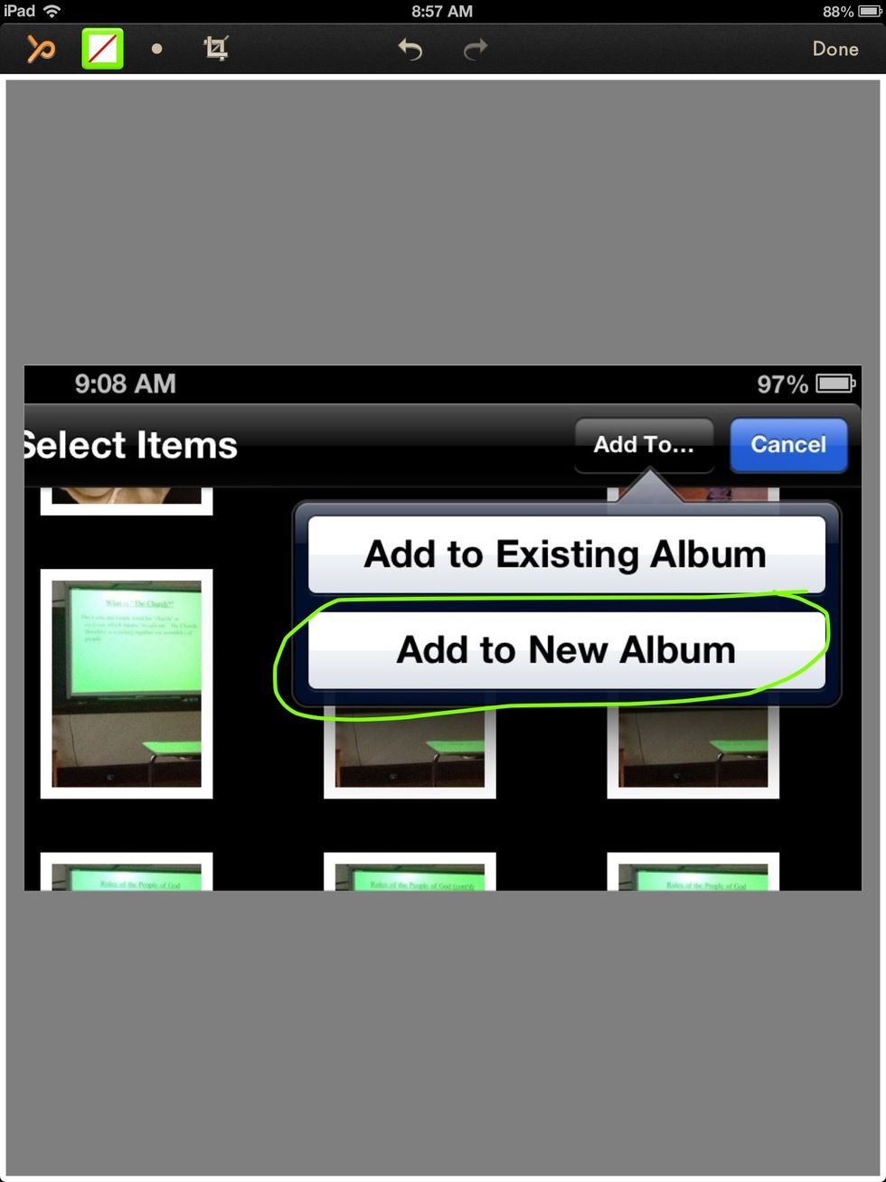 Tap "add to new album" button (top right hand corner)
