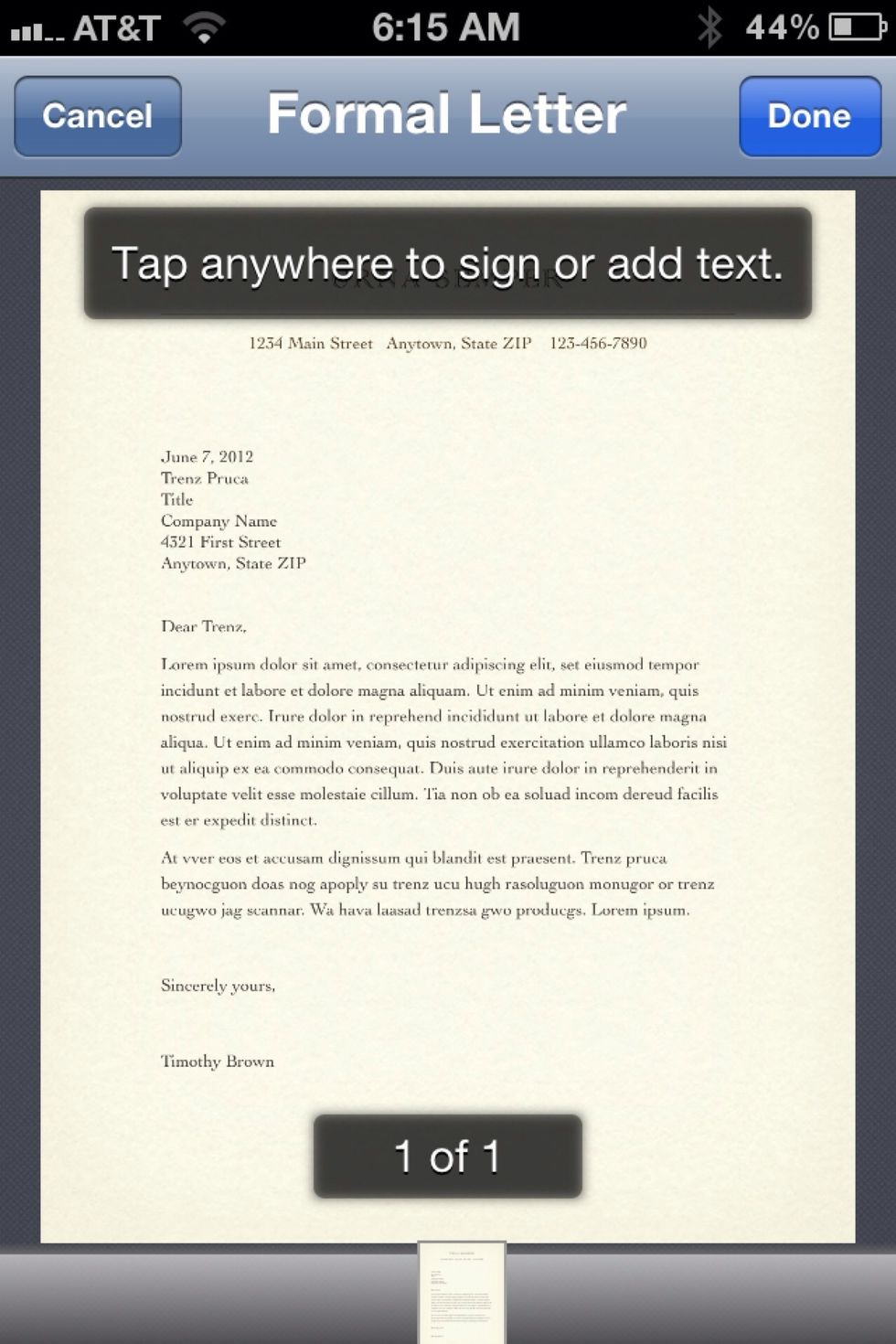Tap anywhere to add signature.