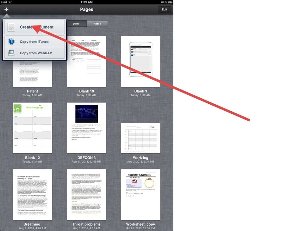 Tap CREATE DOCUMENT.