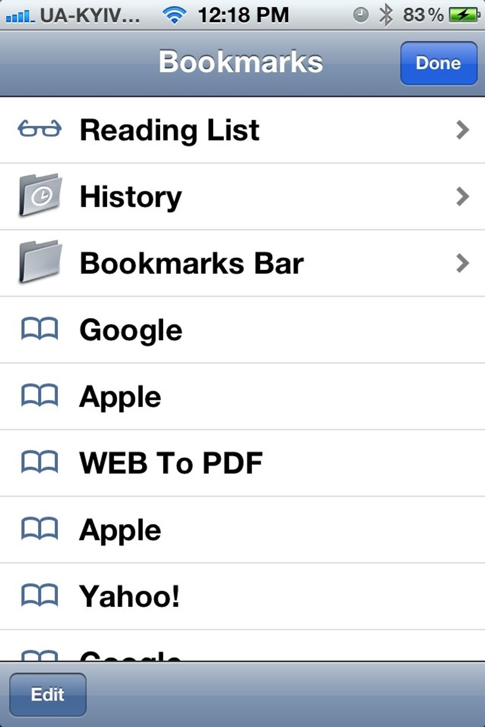 Tap created bookmark to transfer opened web page to WEB To PDF
