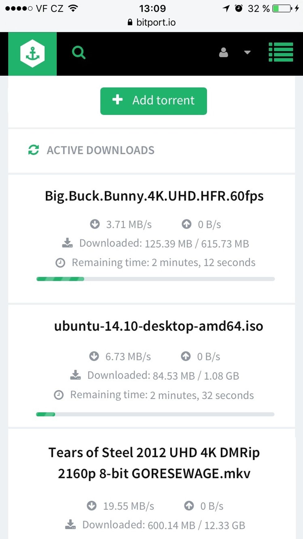 Tap download. You will see your torrent file download to the Bitport cloud. Once done, the files is mooved to your personal cloud.