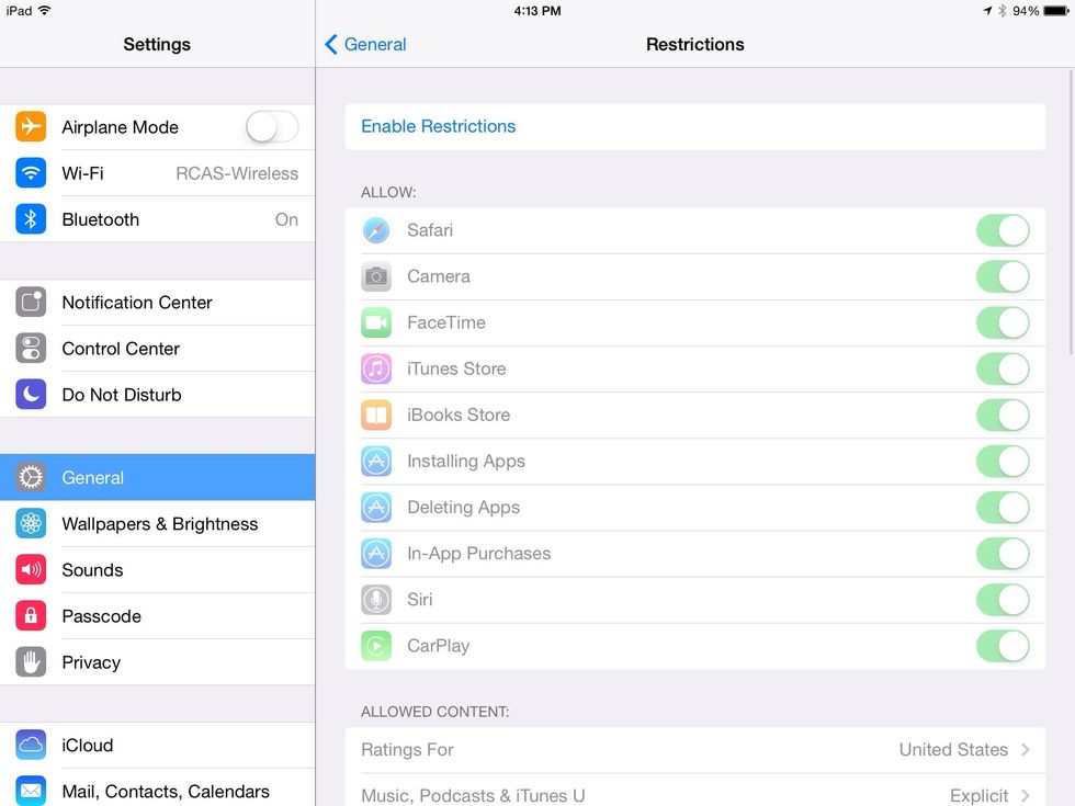 Tap "Enable Restrictions"