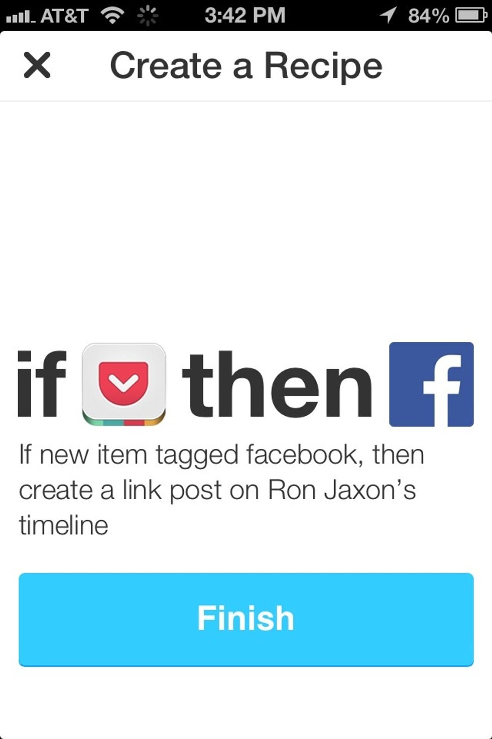 Tap finish and you're done. Now if I tag something as Facebook in my pocket app. It'll post a link to it on my Facebook wall.