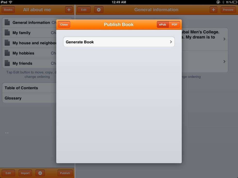 Tap Generate book.