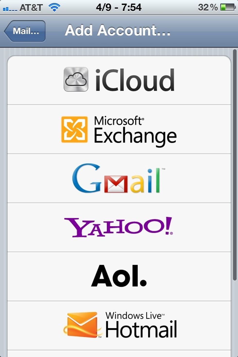 Tap Microsoft Exchange (NOT GMAIL!).